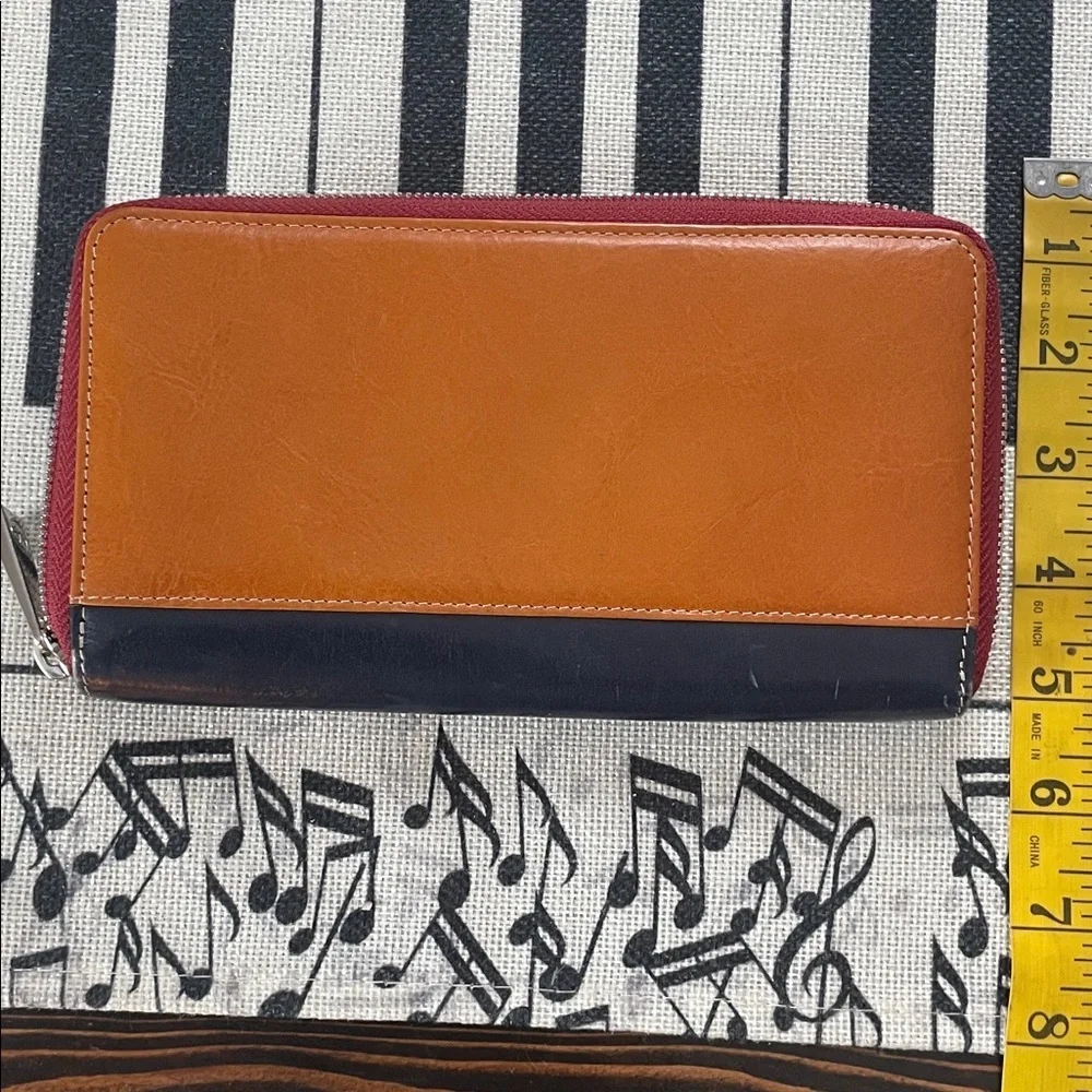 Valentina Red, Cognac and Black Zip Round Closure Change Zip Wallet